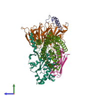 PDB entry 7wu2 coloured by chain, side view.