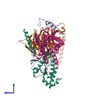 PDB entry 7wu4 coloured by chain, side view.