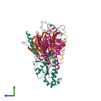 PDB entry 7wu5 coloured by chain, side view.