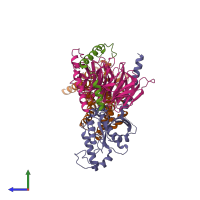 PDB entry 7wvv coloured by chain, side view.