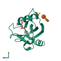 PDB entry 7ww6 coloured by chain, side view.