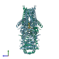 PDB entry 7x05 coloured by chain, side view.