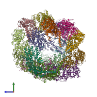 PDB entry 7x7y coloured by chain, side view.