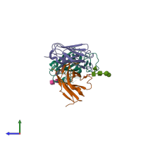 PDB entry 7x8w coloured by chain, side view.