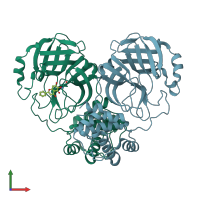 PDB entry 7xax coloured by chain, front view.