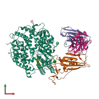 PDB entry 7xcp coloured by chain, front view.