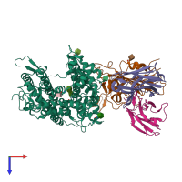 PDB entry 7xcp coloured by chain, top view.