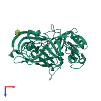 Monomeric assembly 1 of PDB entry 7xgo coloured by chemically distinct molecules, top view.