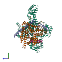 PDB entry 7xhb coloured by chain, side view.