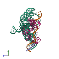 PDB entry 7xht coloured by chain, side view.