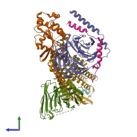 PDB entry 7xjk coloured by chain, side view.