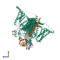 PDB entry 7xmf coloured by chain, side view.