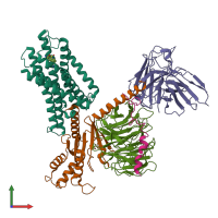 PDB entry 7xmt coloured by chain, front view.