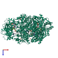 Homo hexameric assembly 1 of PDB entry 7xmu coloured by chemically distinct molecules, top view.