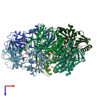 PDB entry 7xmu coloured by chain, top view.