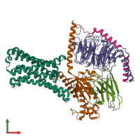 PDB entry 7xp5 coloured by chain, front view.