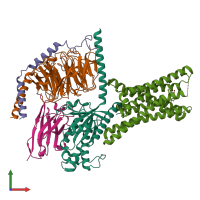 PDB entry 7xp6 coloured by chain, front view.