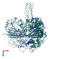 PDB entry 7xpf coloured by chain, top view.