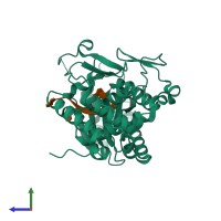 PDB entry 7xs4 coloured by chain, side view.
