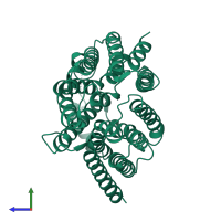 PDB entry 7xtk coloured by chain, side view.