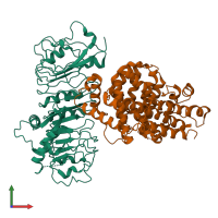 PDB entry 7xvg coloured by chain, front view.