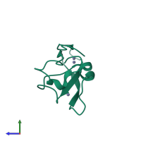 PDB entry 7xwf coloured by chain, side view.