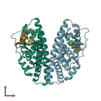 PDB entry 7xwp coloured by chain, front view.