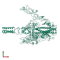 Homo trimeric assembly 1 of PDB entry 7xym coloured by chemically distinct molecules, front view.
