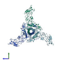 PDB entry 7xym coloured by chain, side view.
