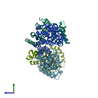 PDB entry 7xyu coloured by chain, side view.