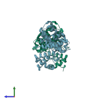 PDB entry 7xyw coloured by chain, side view.