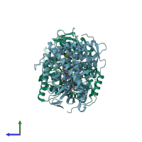 PDB entry 7y0p coloured by chain, side view.