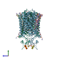 PDB entry 7y6i coloured by chain, side view.