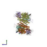 PDB entry 7y75 coloured by chain, side view.