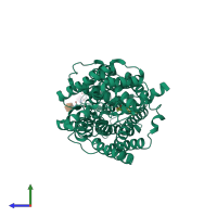 PDB entry 7y7z coloured by chain, side view.