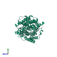 Sodium- and chloride-dependent GABA transporter 1 in PDB entry 7y7z, assembly 1, side view.