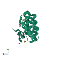 PDB entry 7ya9 coloured by chain, side view.