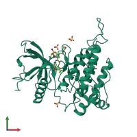 PDB entry 7ybp coloured by chain, front view.