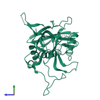 PDB entry 7yeq coloured by chain, side view.