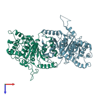 PDB entry 7yg1 coloured by chain, top view.