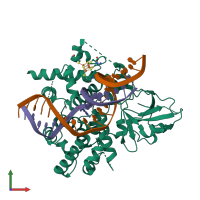 PDB entry 7yhp coloured by chain, front view.