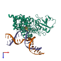 PDB entry 7yhp coloured by chain, top view.