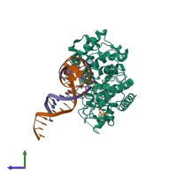 PDB entry 7yhq coloured by chain, side view.