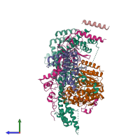 PDB entry 7yi3 coloured by chain, side view.