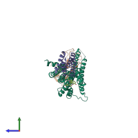 PDB entry 7yit coloured by chain, side view.