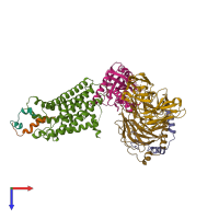 PDB entry 7yj4 coloured by chain, top view.