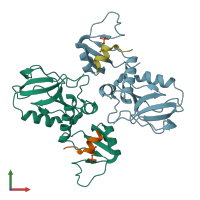 PDB entry 7ykf coloured by chain, front view.