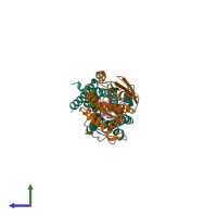 PDB entry 7ymh coloured by chain, side view.