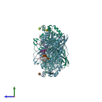 PDB entry 7yo6 coloured by chain, side view.