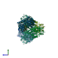 PDB entry 7yob coloured by chain, side view.